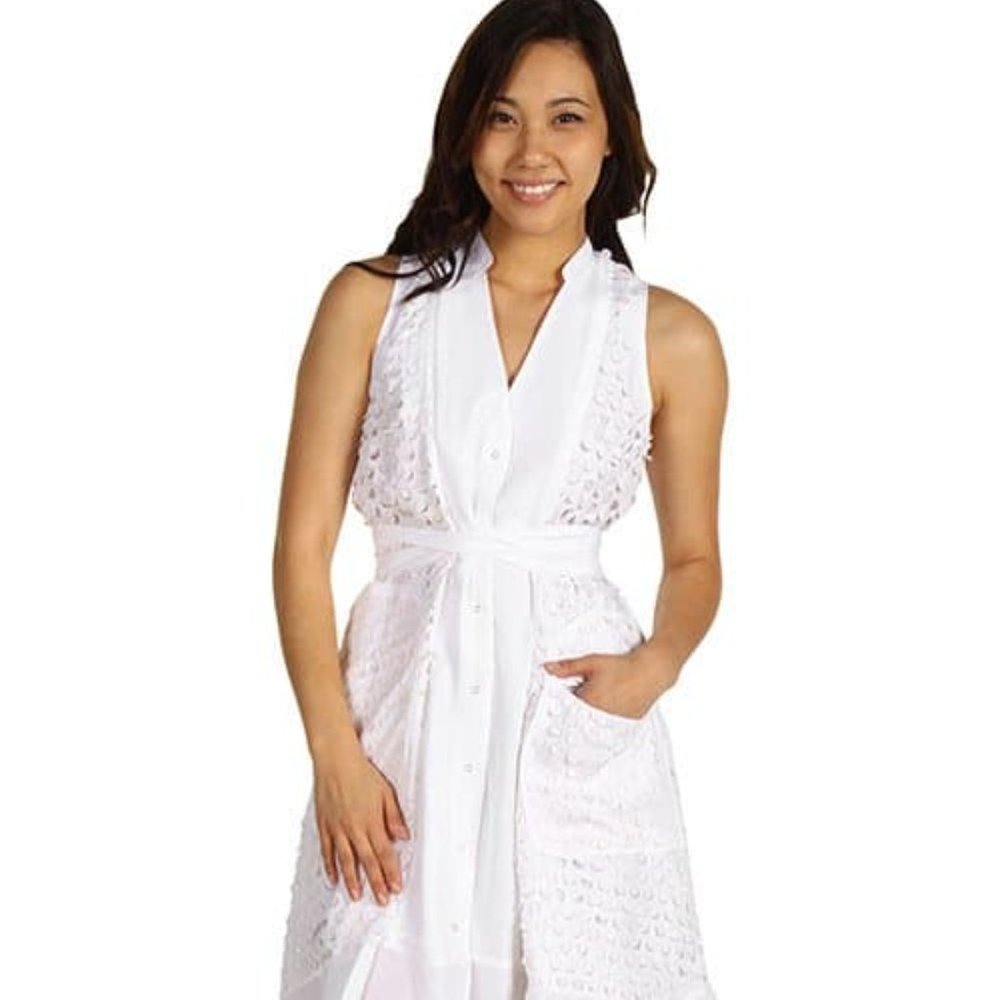 Edun Laser Cut Belted Shirt Dress